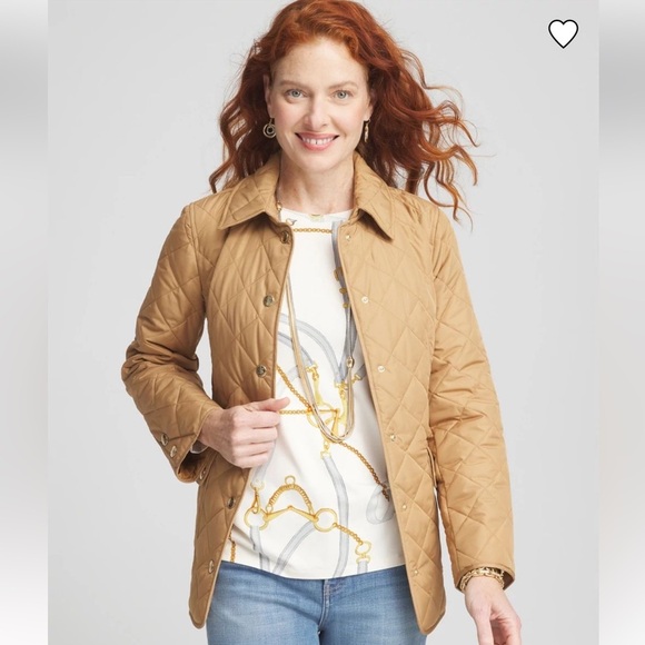 New Chico’s Quilted Barn Jacket Coat Camel/Tan Snap Front Light Size 1 (Medium) - Picture 2 of 15